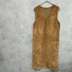 コーディロイ風ロングワンピース　ジャンパースカート　L