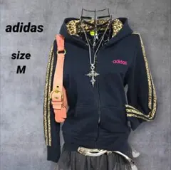 美品 アディダス adidas ジップアップパーカー レオパード ヒョウ柄 M