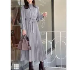 GRL リボンベルト付きプリーツバンド カラーロングワンピース[al89] M