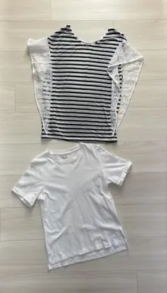 2枚セット シンプル 定番 ボーダー Tシャツ 白