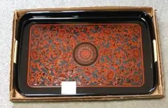 お値下げ！合成漆器 盆 カシュー塗装 菊唐草模様　49cm×31cmのサムネイル