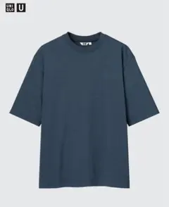 エアリズムコットンオーバーサイズT/ボーダー/5分袖　ブルー　Lサイズ