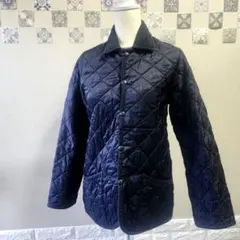 【美品】LAVENHAM 中綿入りキルティングジャケットハーフコート紺☆38