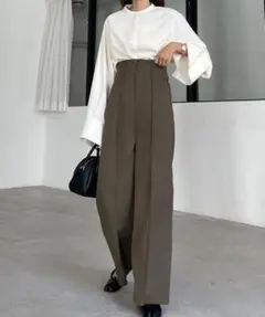 Louere ハイウエストストレートピンタックパンツ　モカ