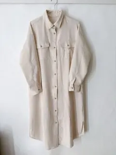 GU シャツワンピース　ダブルポケットワークシャツワンピース　ベージュ　Mサイズ