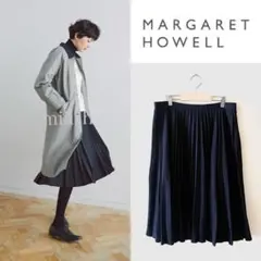 【美品】MARGARET HOWEL リネンスカート バーガンディ　プリーツ マーガレットハウエル リネンスカート 美品】MARGARET HOWEL リネン