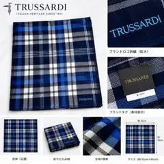 TRUSSARDI トラサルディ ハンカチ チェック柄 ブルー系　新品