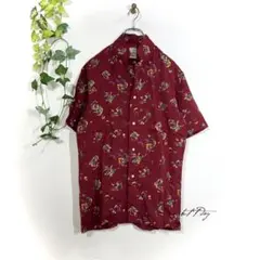 JUN ジュン 総柄 半袖 シャツ M レトロ ビンテージ 古着 レッド
