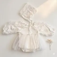 ホワイトベビードレス、ボンネットセット　66サイズ