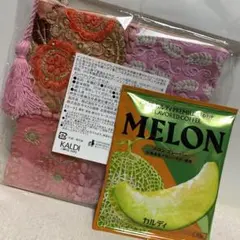 KALDI カルディ カンバディア ポーチ ピンク紅茶付き 新品 ＆メロン珈琲