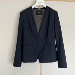 【美品】グリーンレーベルリラクシング ノーカラージャケット 薄手 ネイビー 38