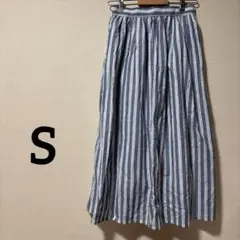 【a305】青と白のストライプ ロングスカート