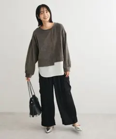 今期ショコラフィネローブ★カットコーデュロイドッキングプルオーバー★グレー