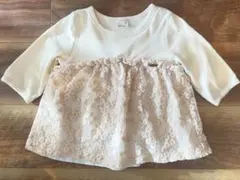 【美品】プティマイン　トップス　90 ピンク　チュール　花　刺繍　キッズ