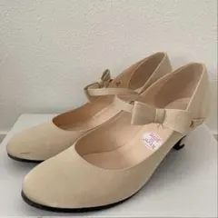 リボンストラップパンプス ベージュ 23cm ヒール5.5cm