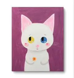 気まぐれ価格】【白猫さん イエロー】ハガキサイズ 額無し☆ 絵画