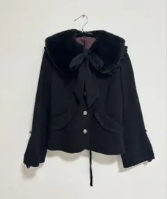 axes femme ファー襟付編上ショートコート 黒