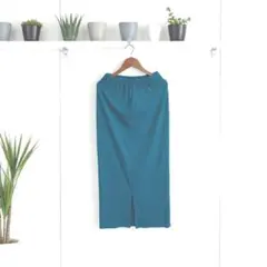 美品☆ターコイズ リブ編み スリットタイトスカート✿エメラルドにちかい