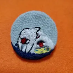 文鳥と夏の海 刺繍ブローチ