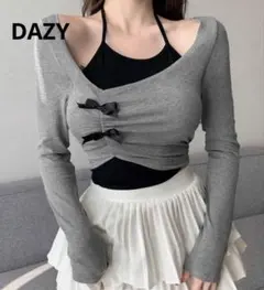 DAZY 黒リボン トップス　グレー　M 新品未使用
