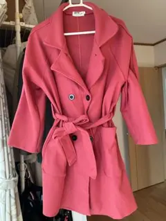 ピンク トレンチコート ウエストベルト付き