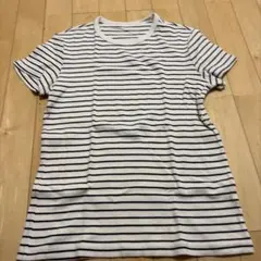 UNIQLO ボーダー リブ 半袖Tシャツ ホワイト L