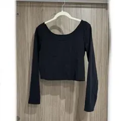 GUコットンブレンドリブクロップドワイドネックT長袖ブラック　24年モデル