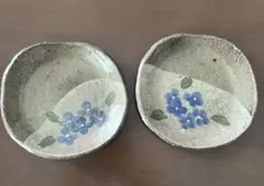 益子焼　紫陽花柄 陶器 小皿 2枚セットのサムネイル