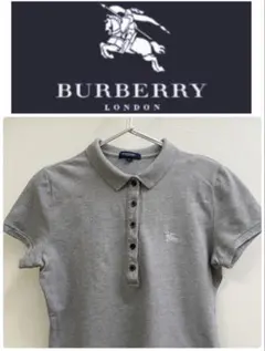 【ホースロゴ】バーバリーロンドン 定番ノバチェックポロシャツグレー　半袖 M