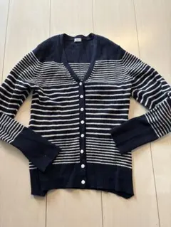 春先にも早い者勝ちで IENA ネイビーとホワイト ストライプ カーディガン