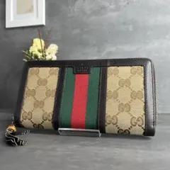 【美品】GUCCI GGキャンバス バンブー タッセル ラウンドジップ 長財布