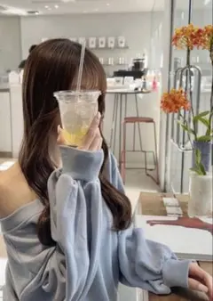 GRL オフショルダースウェットトップス ブルー pm392 フリーサイズ