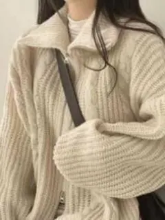 SHEIN honeyspot 無地柄 ケーブルニット カーディガン アイボリー