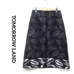 トゥモーローランド　葉柄　刺繍　膝丈スカート　黒　サイズ36 S /F207