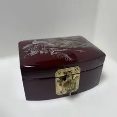 韓国　螺鈿細工花と孔雀　ジュエリーボックスミラー付き　アクセサリーケース　宝石箱