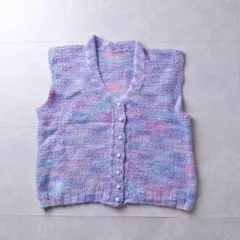90s vintage ミックスカラー 手編み風 ニットベスト パステル調 古着