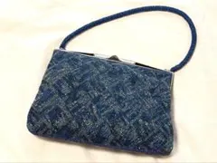 ビーズクラッチバッグ ブルー ヴィンテージ ミラー付き