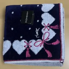 Yves Saint Laurent ハート柄タオルハンカチ ネイビー