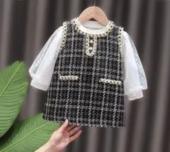 110 ツイード風　ワンピース　黒　おしゃれ　女の子　フォーマル セット