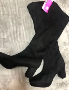 ブラックスエードロングブーツ LLサイズ