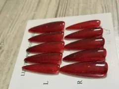 【現品のみ】微粒子グリッター ワンカラーネイルチップ｜ロング｜レッド｜03247