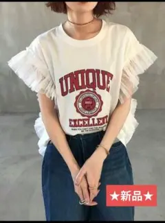 FRIFUL 半袖Tシャツ フリル袖 ホワイト Mサイズのサムネイル