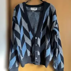 幾何学柄 カーディガン 90s風 古着 ニット M