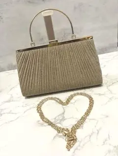 ラスト1点ゴールドラメ パーティーバッグクラッチ チェーン付き結婚式 フォーマル