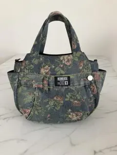 1106 花柄デニムリメイクバック　ハンドメイド