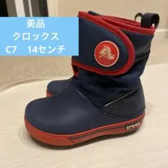 crocs 長靴 ネイビー/レッド　C7、14センチ