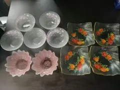 花柄透明ガラス皿11個セット