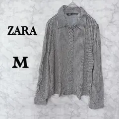 ZARA 千鳥格子シアーシャツ M モノトーン 長袖 ブラウス オーバーサイズのサムネイル