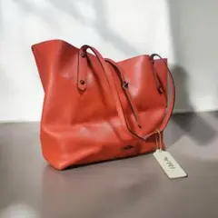 オレンジ レザー風 トートバッグ 未使用