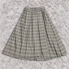 【テチチ】グレンチェック タック ウエストゴム フレア ロングスカート S 秋冬